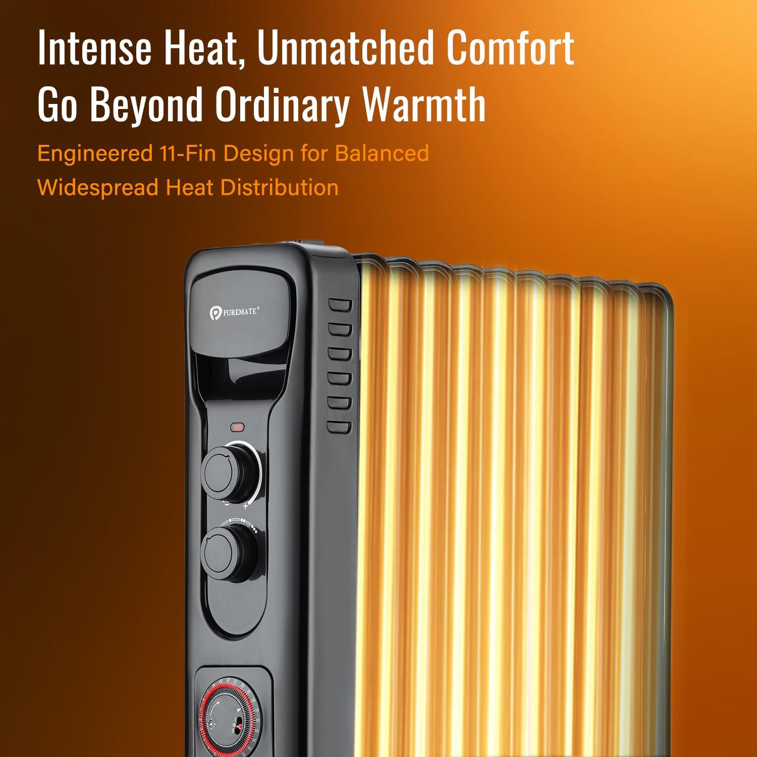 Detalle 2 de PureMate Oil Filled Radiator 2500W, 11-fin heater 🏠