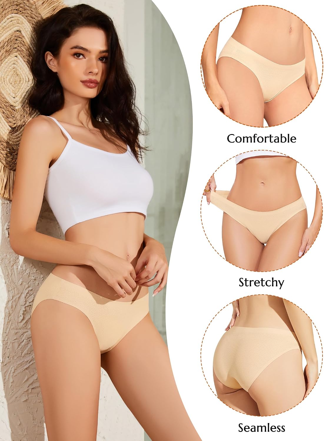 Detalle 2 de ANSUKOO naadloze damesculotte, ademend, low waist en set van 6