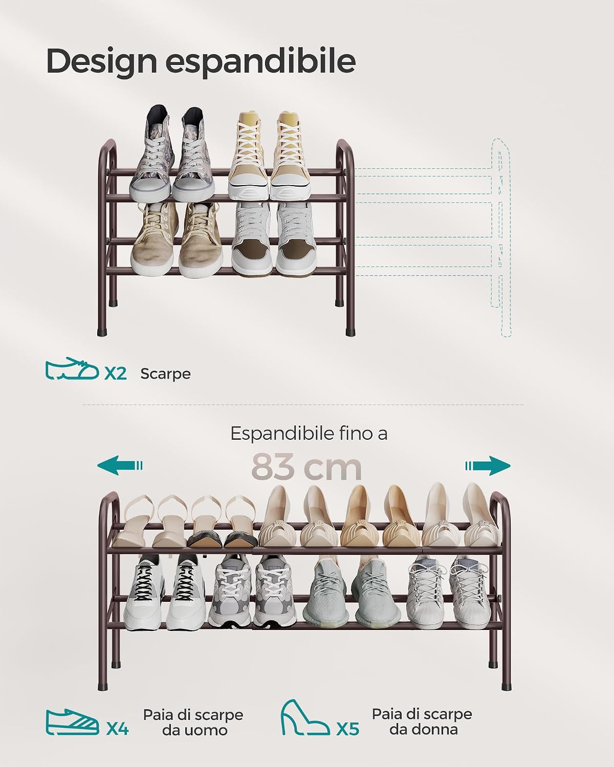 Detalle de SONGMICS Scarpiera Espandibile 58–83 cm