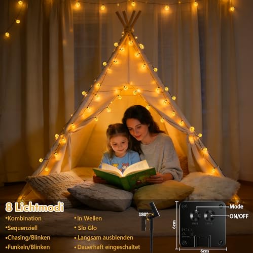 Thumbnail 4 de LuJasi Solar Lichterkette Außen – 8 m, 30 LEDs, IP65, 8 Modi, Warmweiß