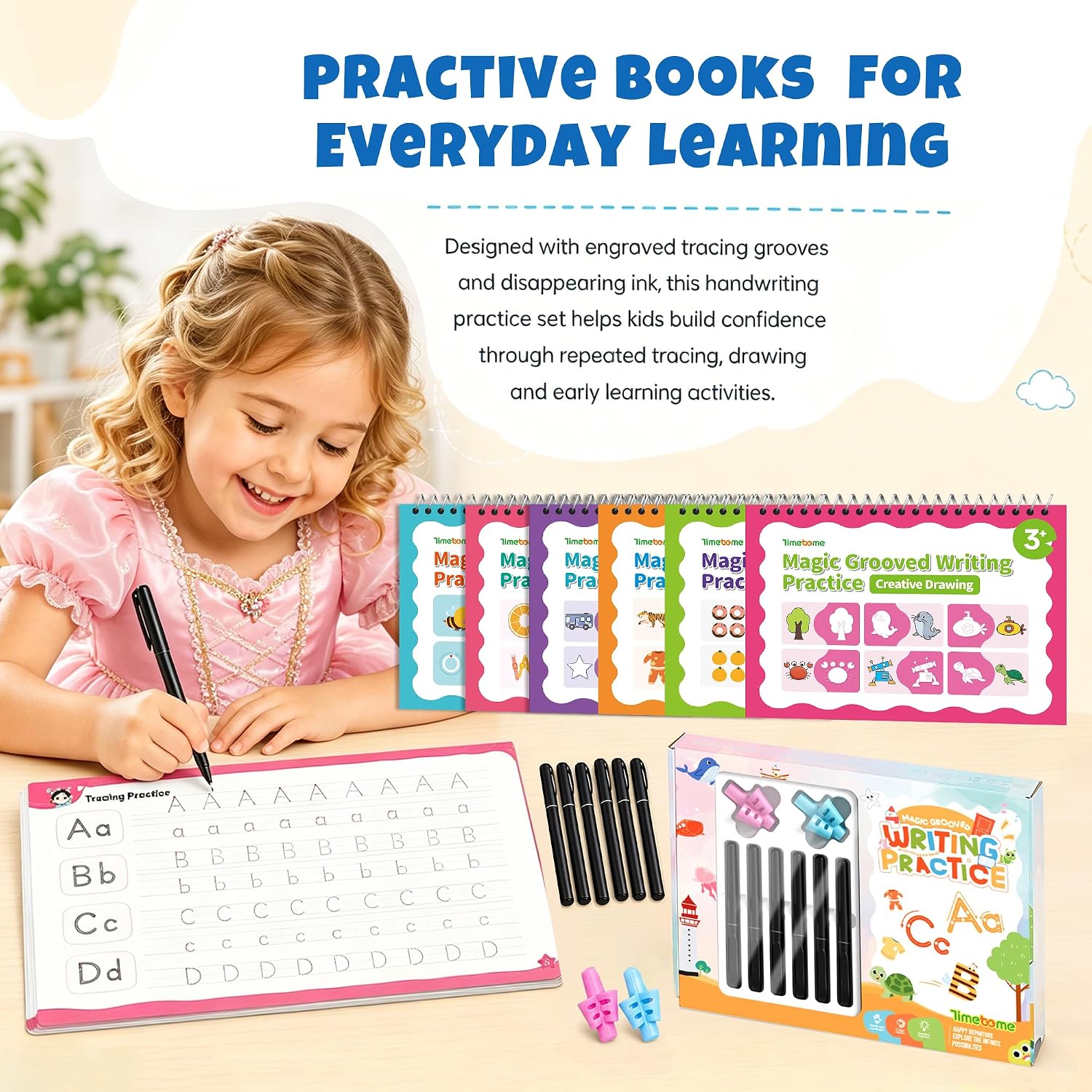 Thumbnail 6 de Timetome Magic Grooved Writing Practice for Kids, 6 Reusable Books, Ages 3–8