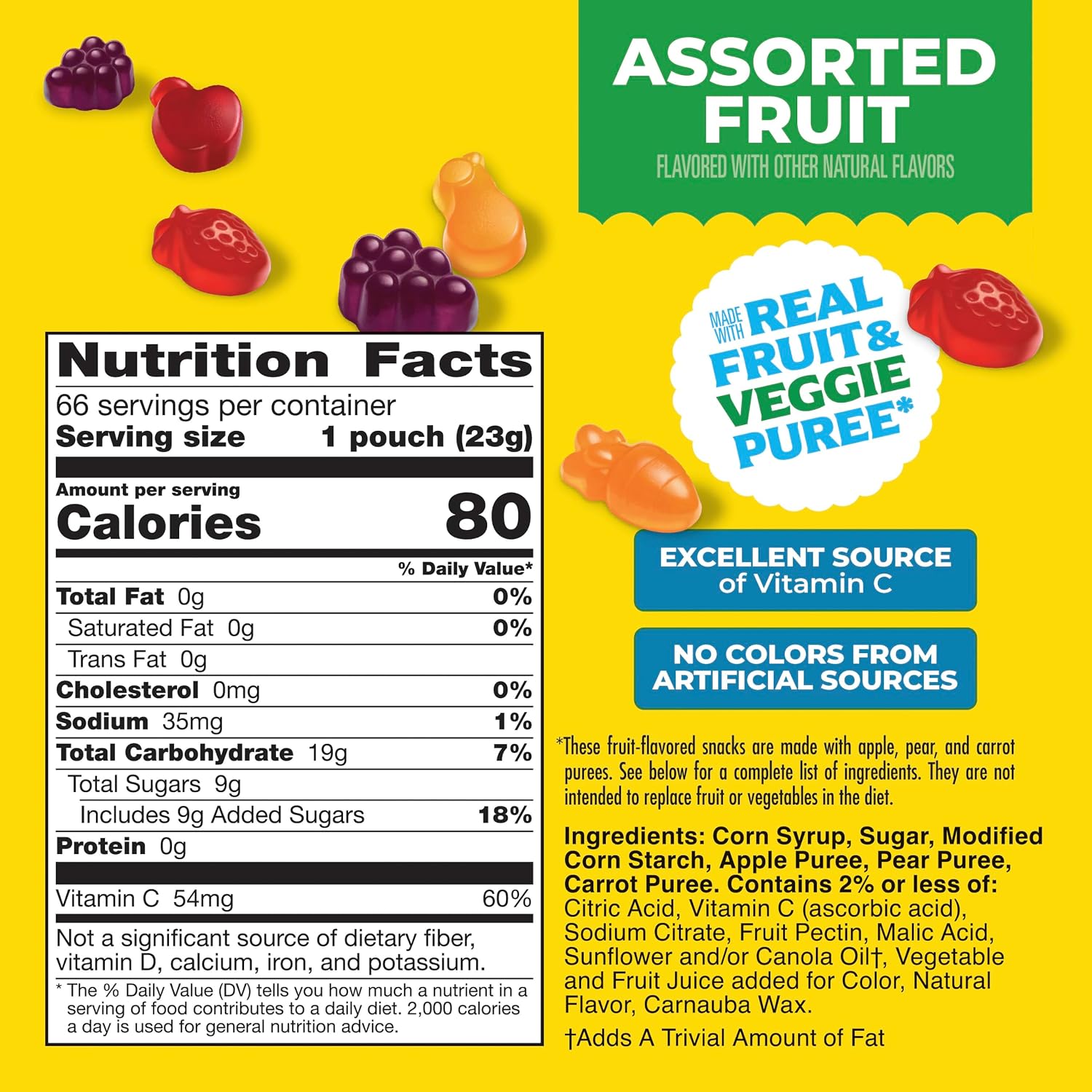 Detalle 2 de Mott's Assorted Fruit Flavored Snacks, 66 Count, Real Fruit & Veggie Puree