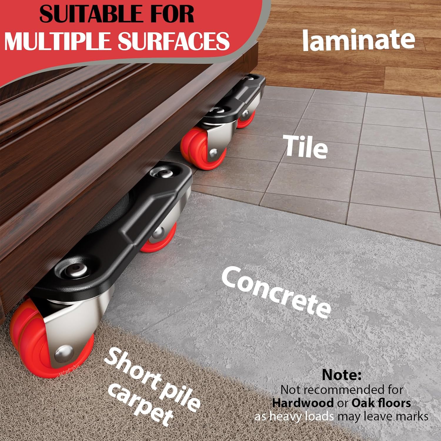 Detalle de ONEON Furniture Mover Ultra with 8 Wheels – low-profile double-wheeled dolly kit with auxiliary lifter (supports up to 1650 lbs)