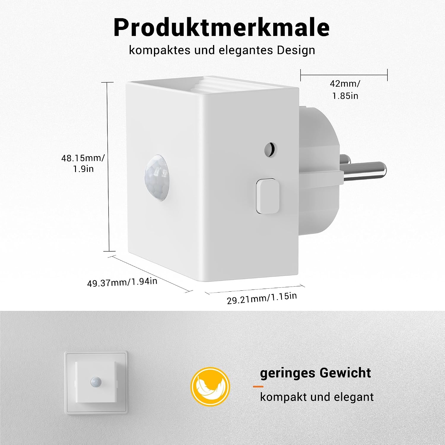 Thumbnail 6 de Emeritpro Nachtlicht-Steckdose mit Bewegungsmelder & Dämmerungssensor, 3 Helligkeitsstufen, 2er-Set (Warmweiß)