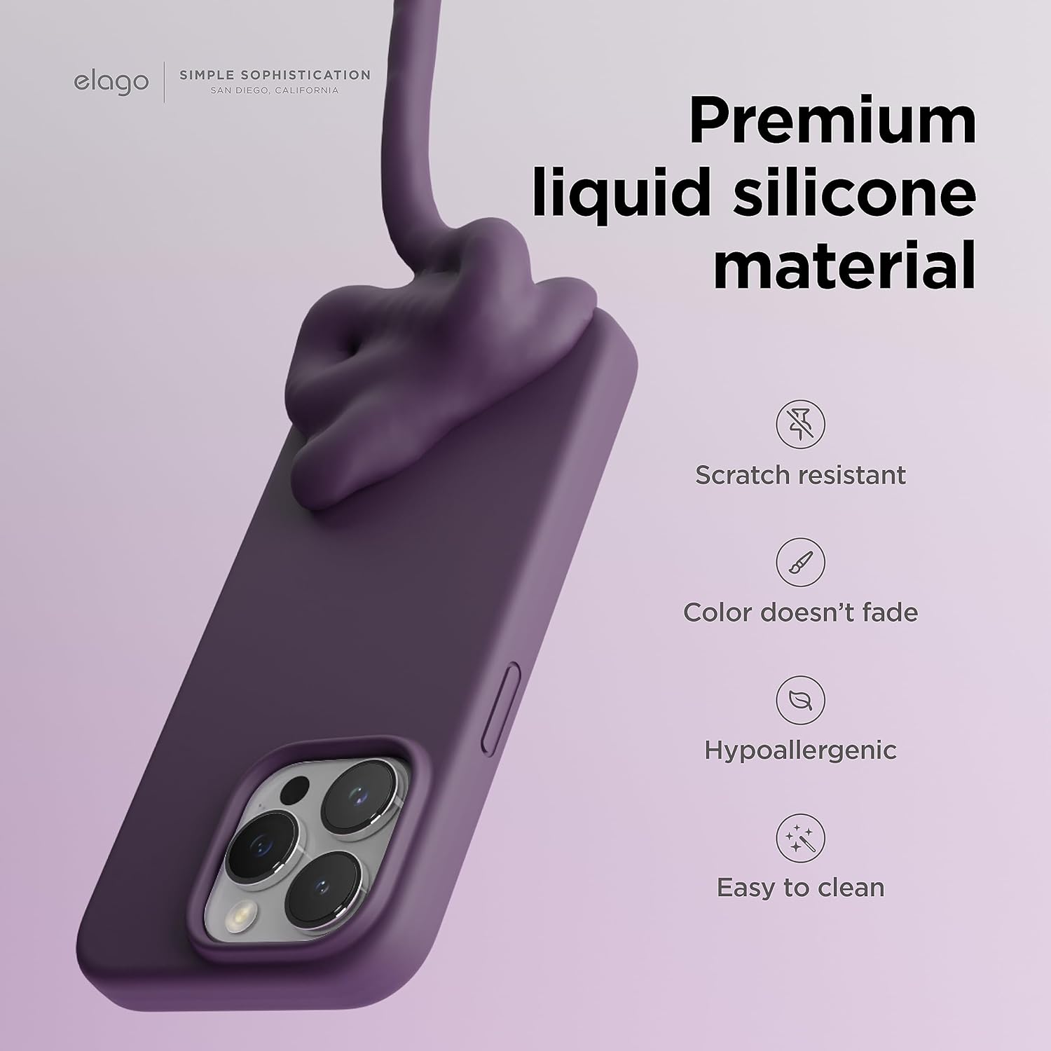 Thumbnail 2 de elago Liquid Silicone Case for iPhone 15 Pro (Deep Purple) – full-body protective cover