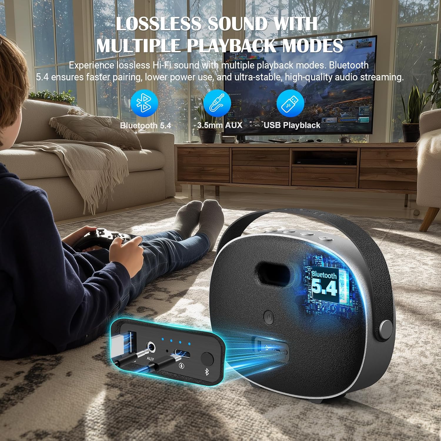 Detalle de W-KING T8II: Portable 96W Bluetooth Speaker with Deep Bass and True Stereo Pairing