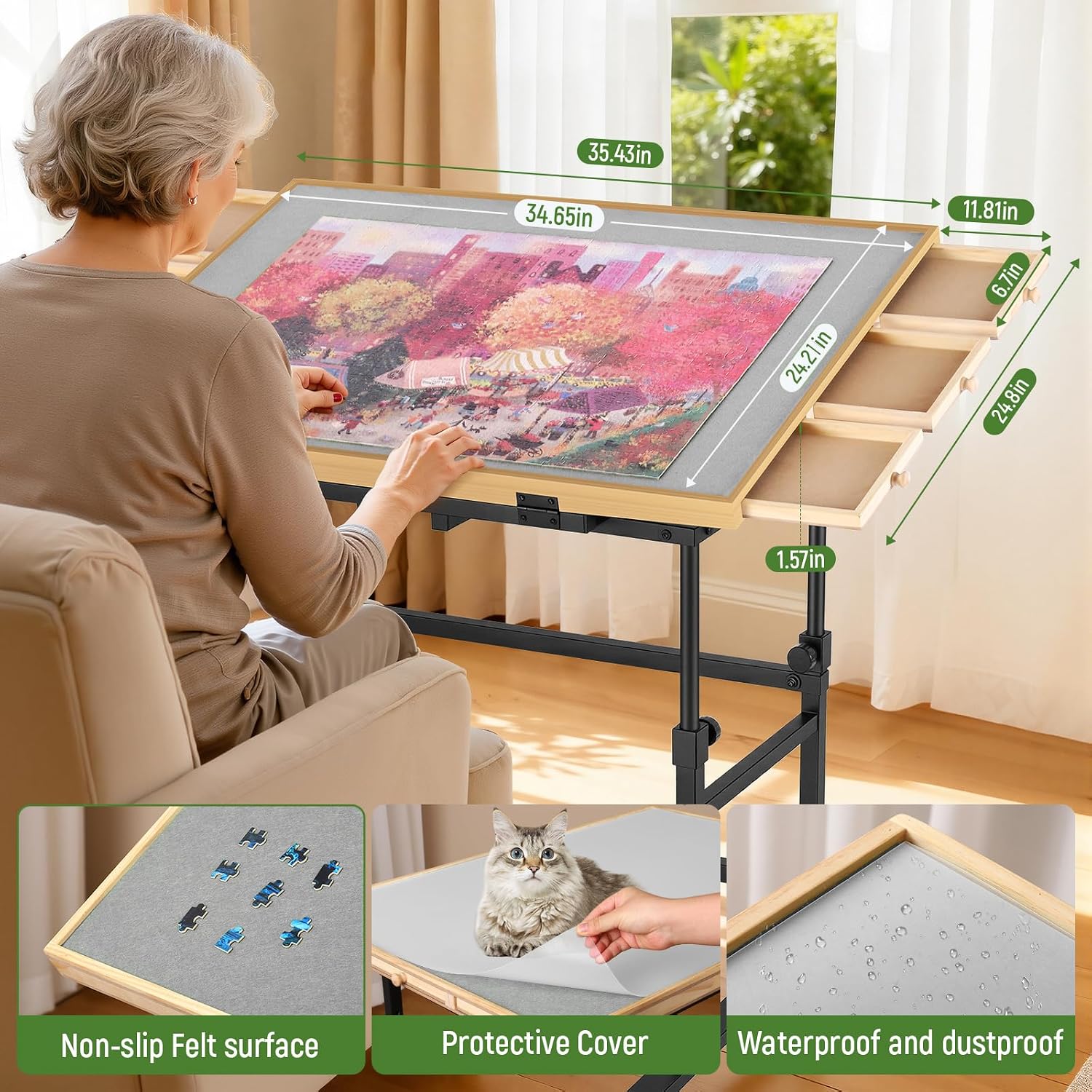 Detalle de Tranqio 1500-Piece Puzzle Table with Metal Lazy Susan and Adjustable Height
