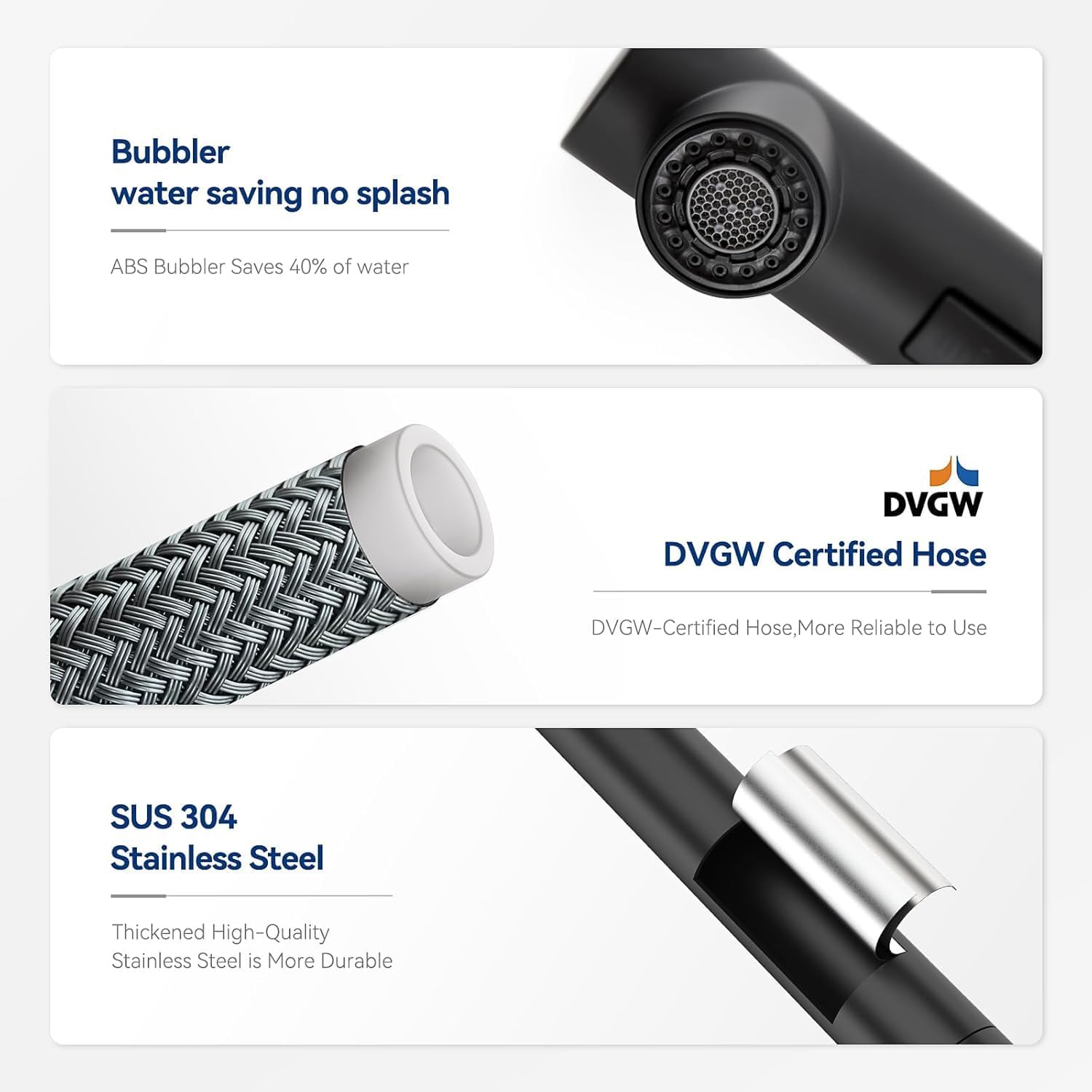 Thumbnail 5 de CECIPA Rubinetto cucina nero con doccetta estraibile e 2 getti, girevole 360° (acciaio inox)