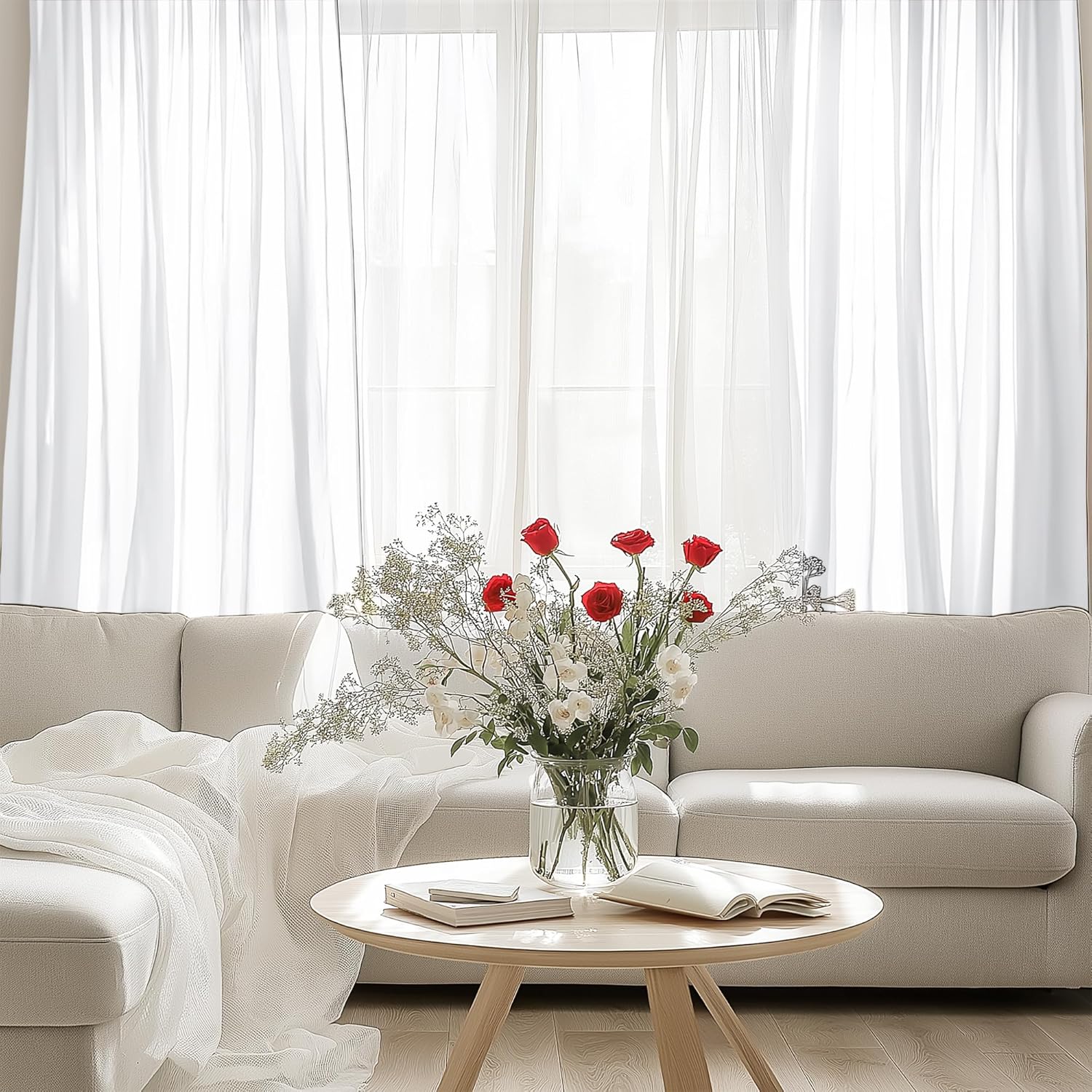 Thumbnail 6 de PONY DANCE White Net Curtains for Windows – 2 Panels, 54x72 Inches, Slot Top Voile