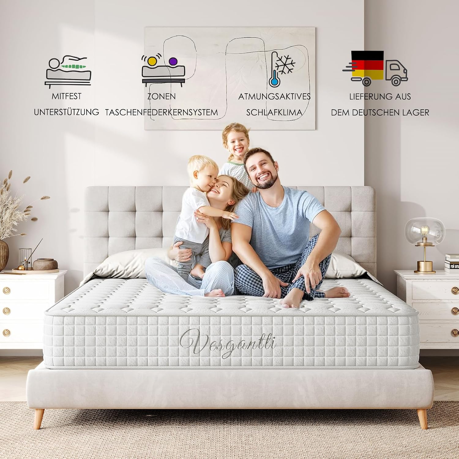 Detalle de Vesgantti materac kieszeniowy 120 × 200 cm, H3, 7 stref, wysokość 24 cm
