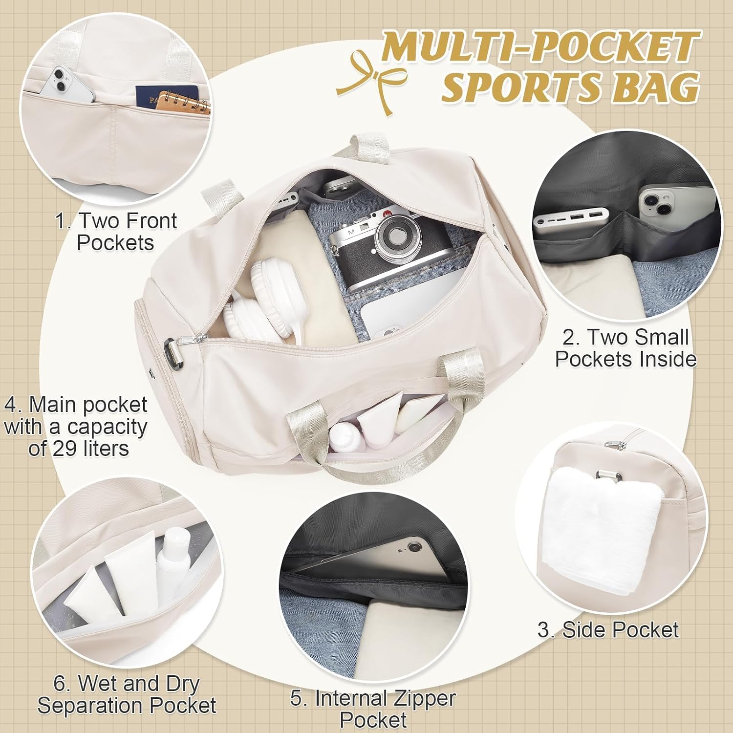 Thumbnail 2 de HYC00 sports gym bag 28.8L beige