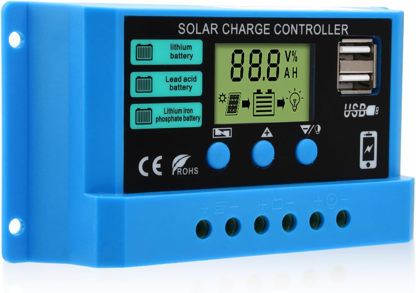 Detalle de diymore 30 A solcellsladdningsregulator för 12 V/24 V med LCD och USB