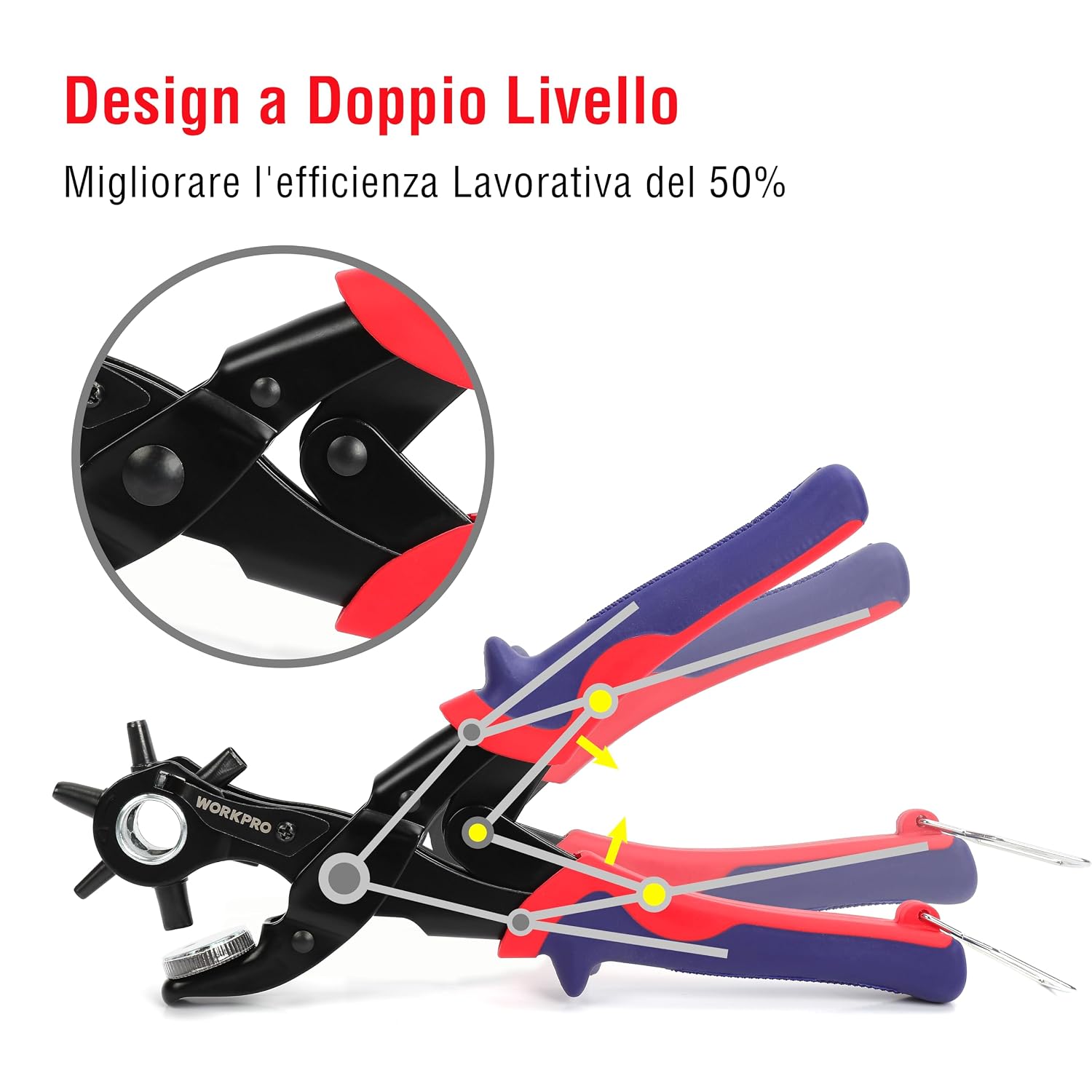 Thumbnail 1 de WORKPRO Pinza Fustellatrice: 6 punzature intercambiabili per cuoio, pelle, tessuto e carta