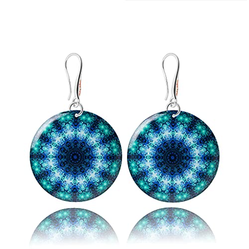 Detalle de Boho Grosse Rond Boucles d'Oreilles Pendantes Mandala Design Léger – Dragon Porter