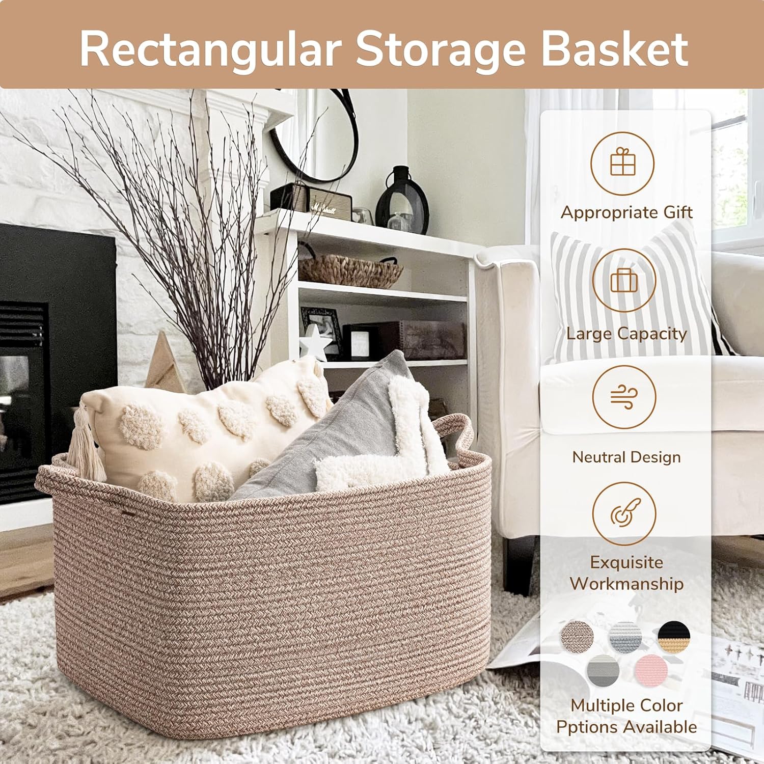 Thumbnail 6 de Goodpick rope21-Lsquare brownGoodpick Woven Laundry Basket, 75 L Cotton, Brown