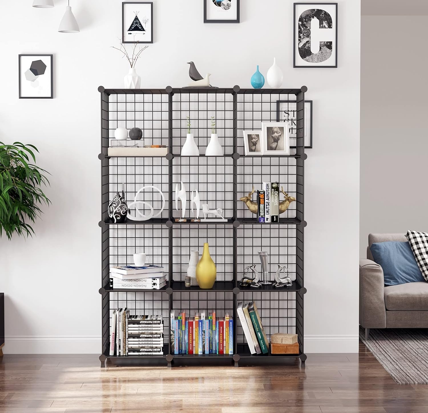 Detalle 2 de AWTATOS USCIH12BE 12-Cube Wire Storage Shelf, Stackable Black Metal