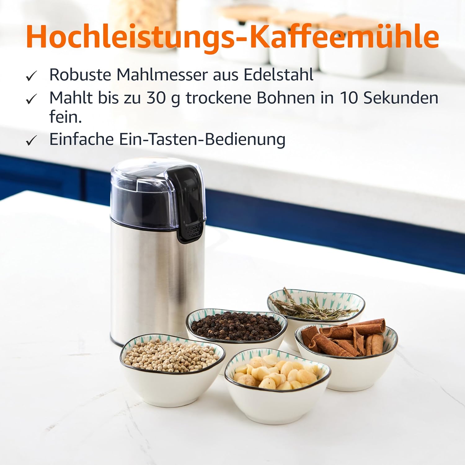 Thumbnail 5 de Amazon Basics Elektrische Kaffeemühle, Edelstahl – kompakt und zuverlässig