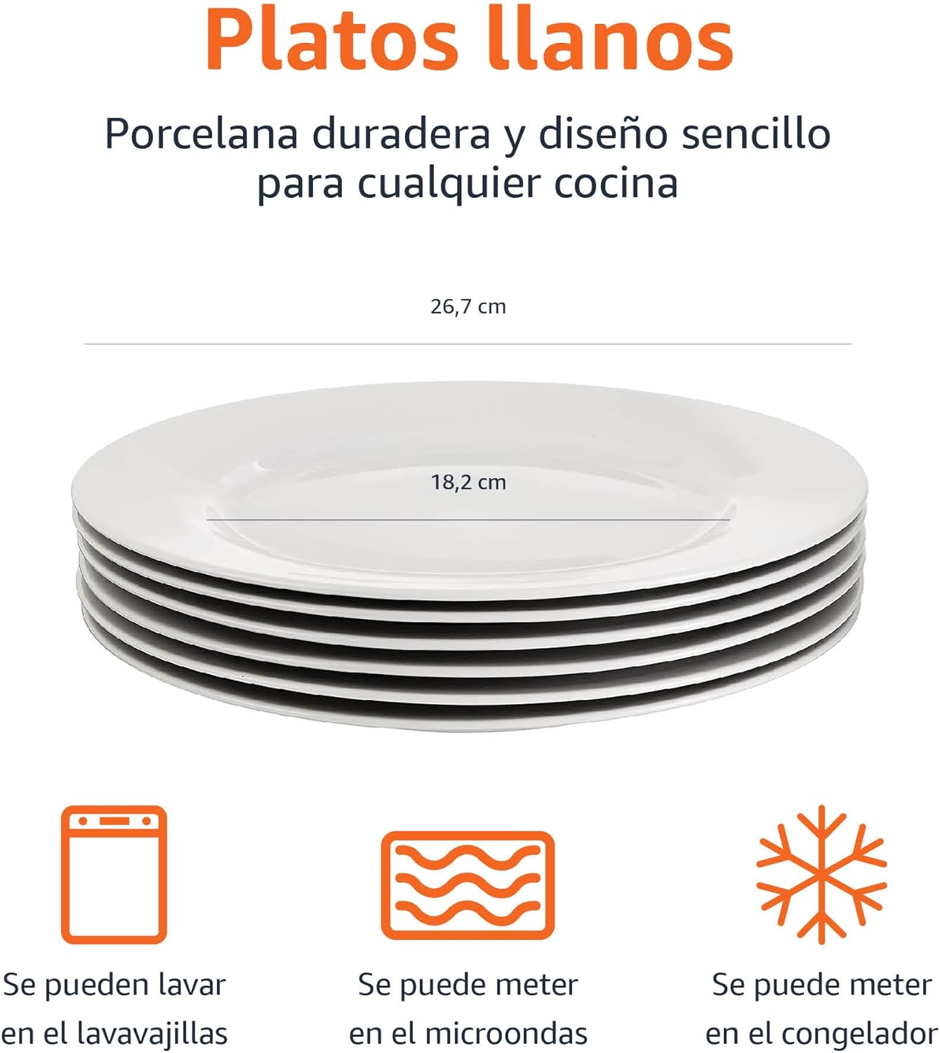 Thumbnail 7 de Amazon Basics Platos Llanos, 6 Unidades, 26.7 cm 🍽