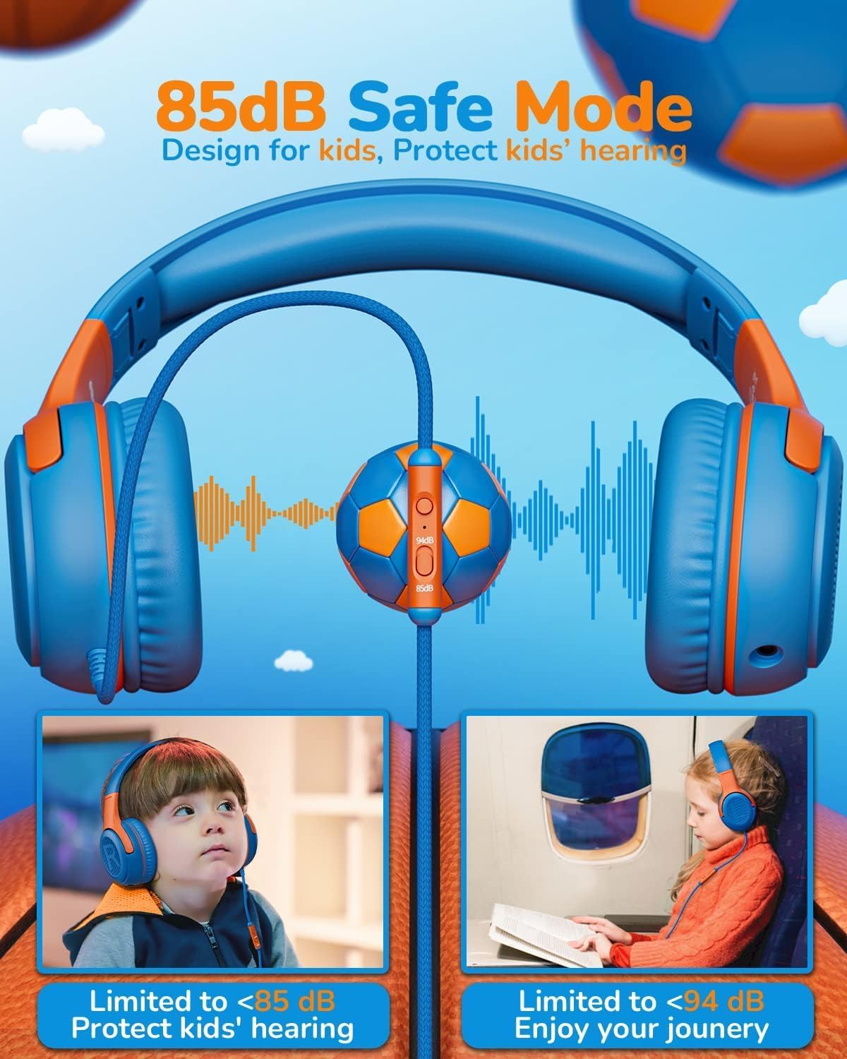 Thumbnail 1 de awatrue Kids Headphones Wired Headset with Microphone (OrangeBlue+BlueGreen)