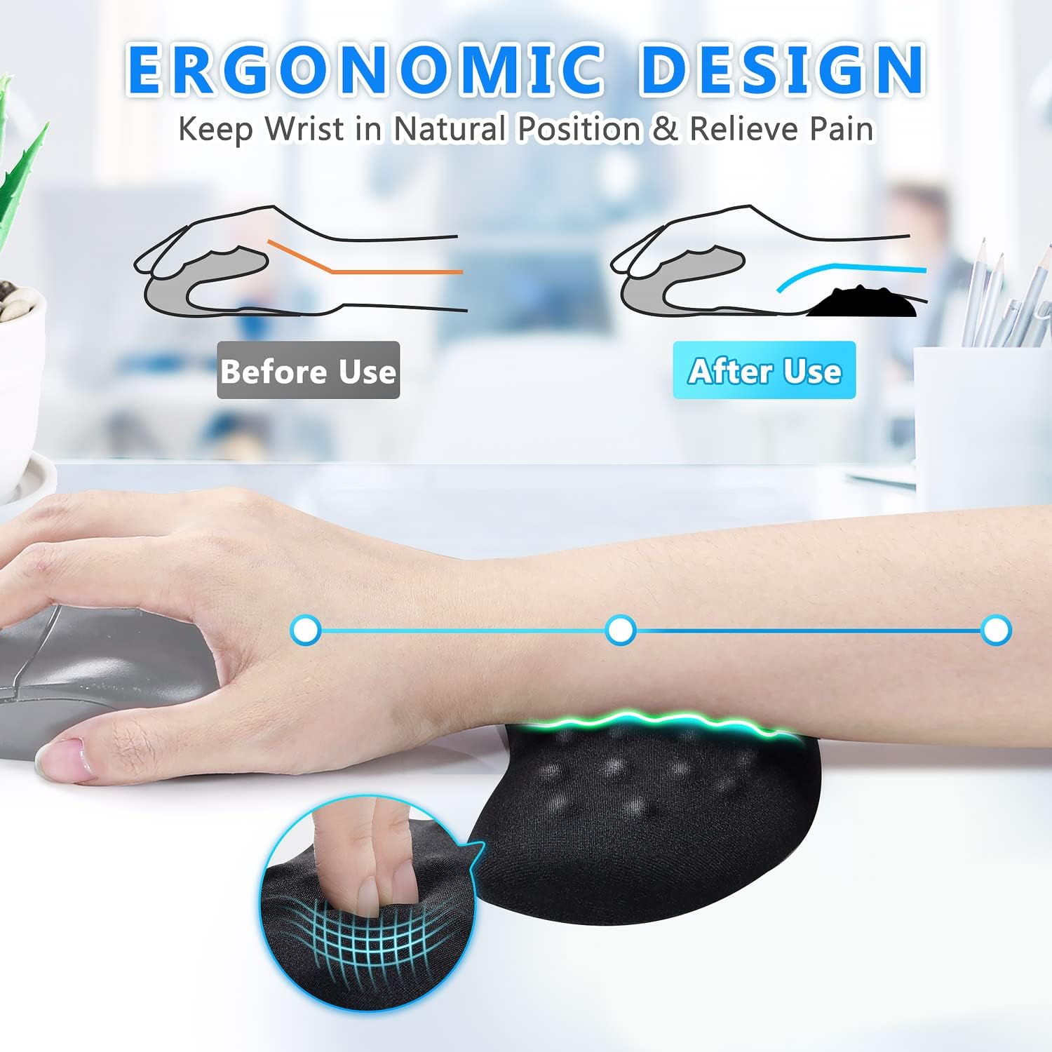Detalle de Gimars Mouse Wrist Rest – Memory-Schaumstoff-Handgelenkstütze mit Massage-Löchern