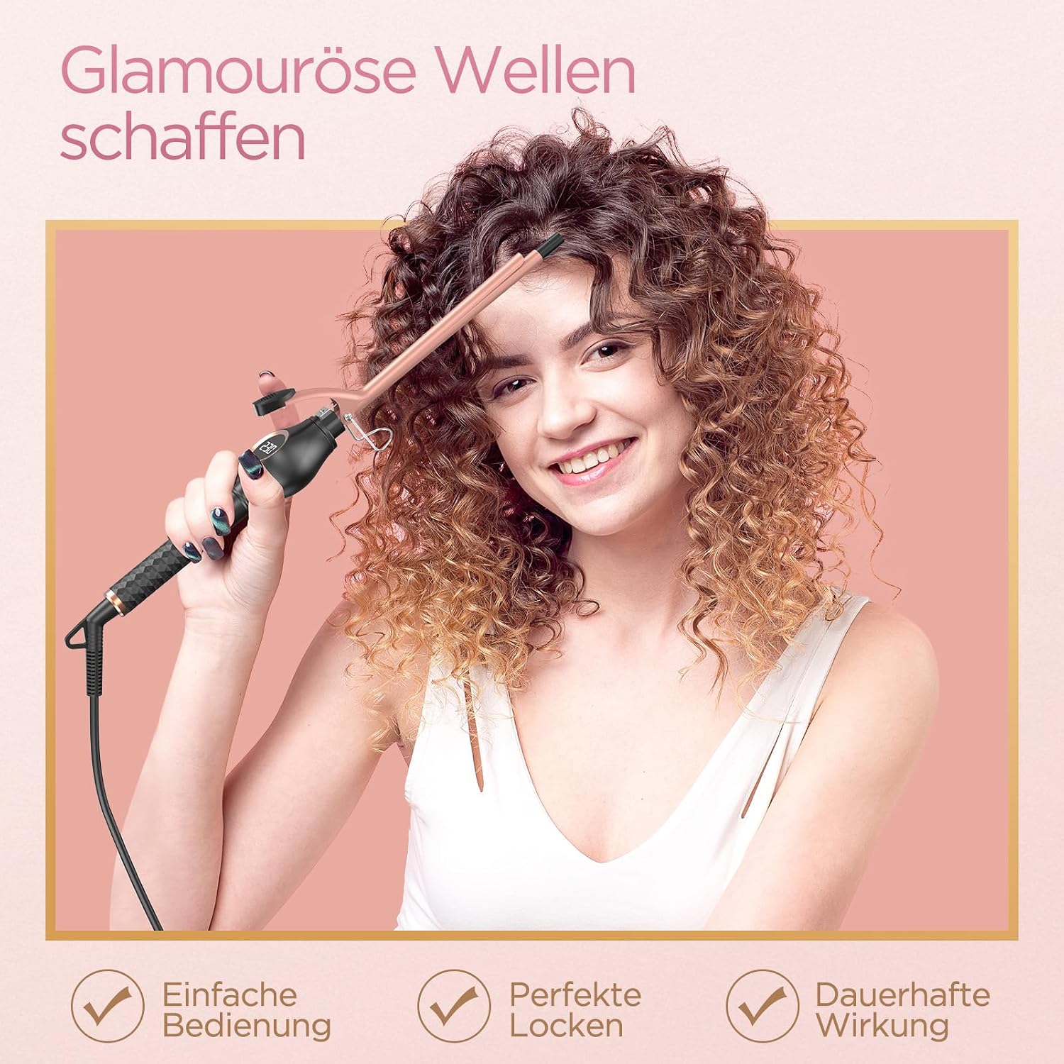 Detalle de BESTOPE PRO Lockenstab 9mm – Mini-Locken, schnelle Hitze, LCD-Display