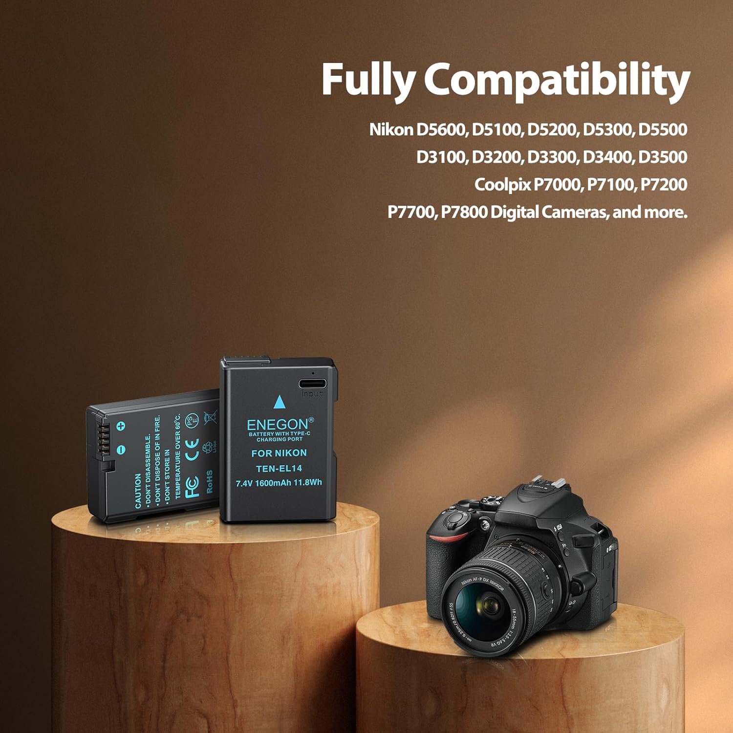 Thumbnail 4 de ENEGON EN-EL14/EN-EL14a Lot de 2 Batteries de Rechange USB-C à Charge directe 1600 mAh pour Nikon