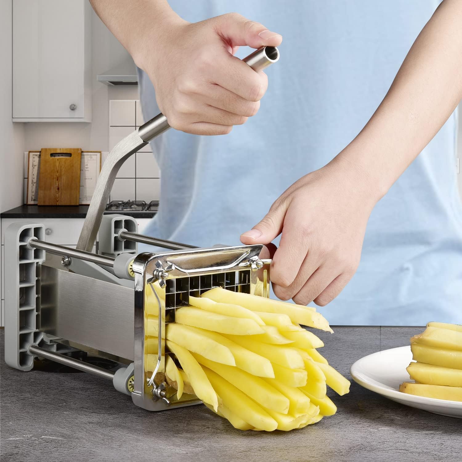 Detalle de Sopito Professional Potato Cutter: Stainless Steel Fry Cutter with 1/2" and 3/8" Blades