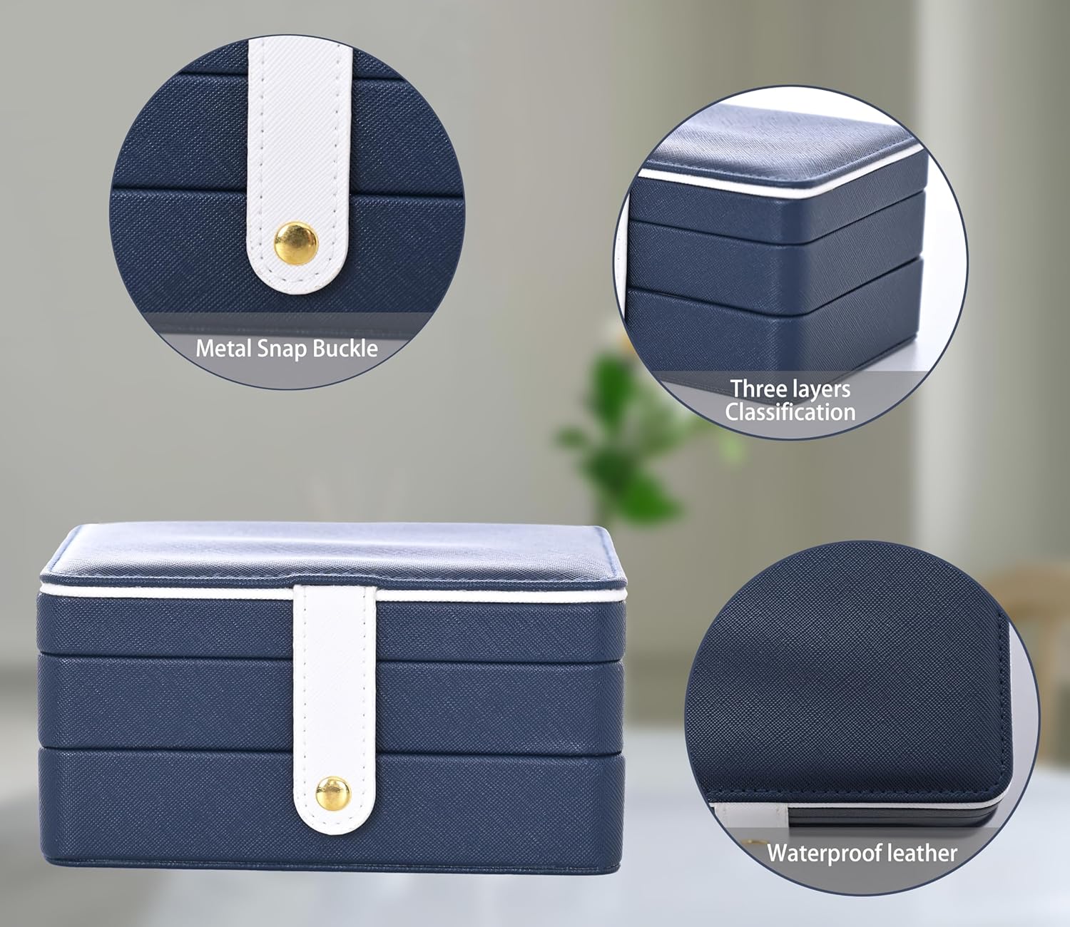 Thumbnail 3 de Jewellery Box, 3-Layer Leather Jewellery Storage Box – Portable Travel Organiser in Blue