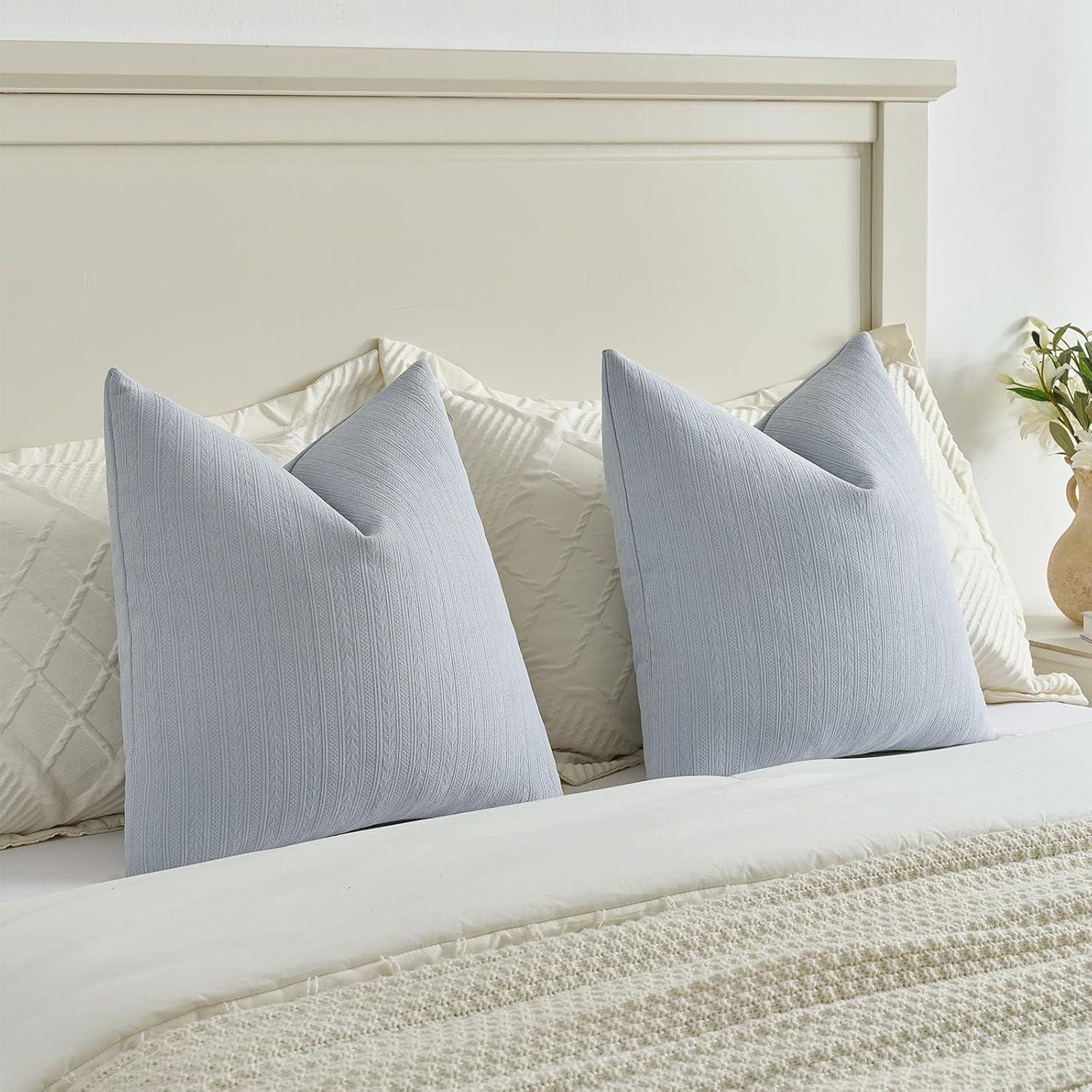 Thumbnail 5 de Housses de coussin Ystyle 45x45 (lot de 2) en chenille à fermeture éclair invisible, bleu clair
