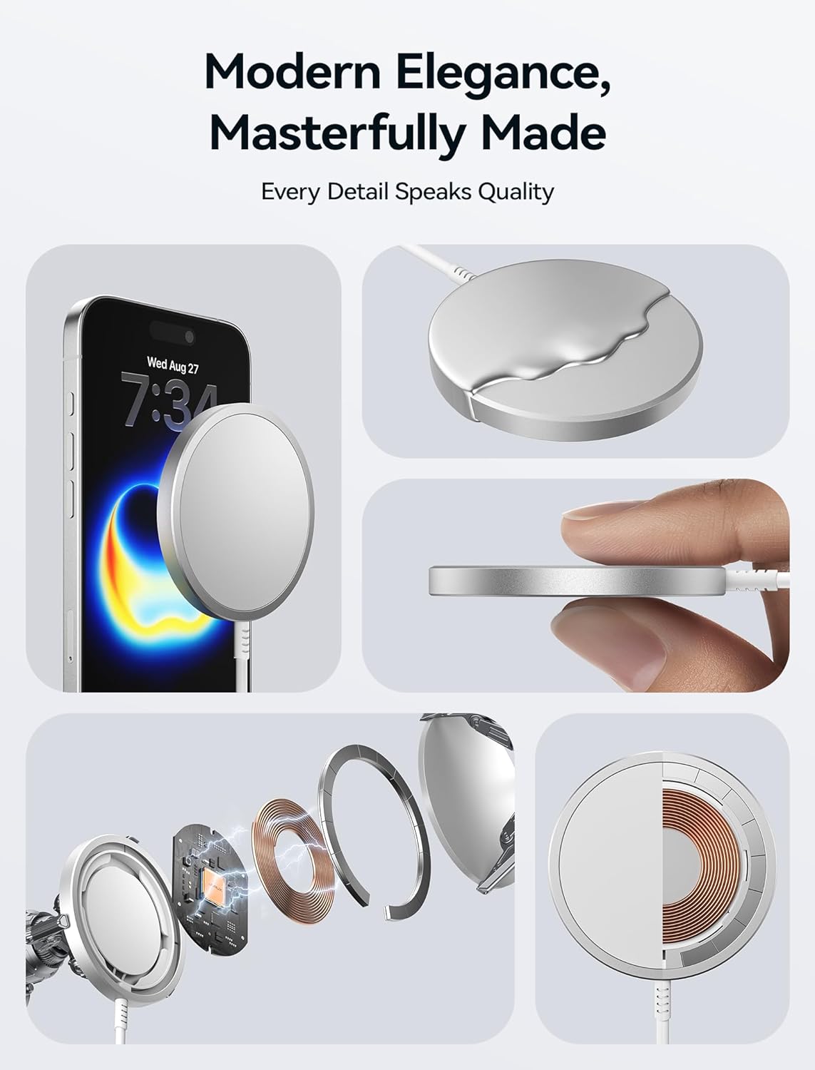 Thumbnail 3 de JSAUX 15W Mag-Safe Ladegerät – magnetisches kabelloses Wireless Charger Pad (iPhone & AirPods, silber)