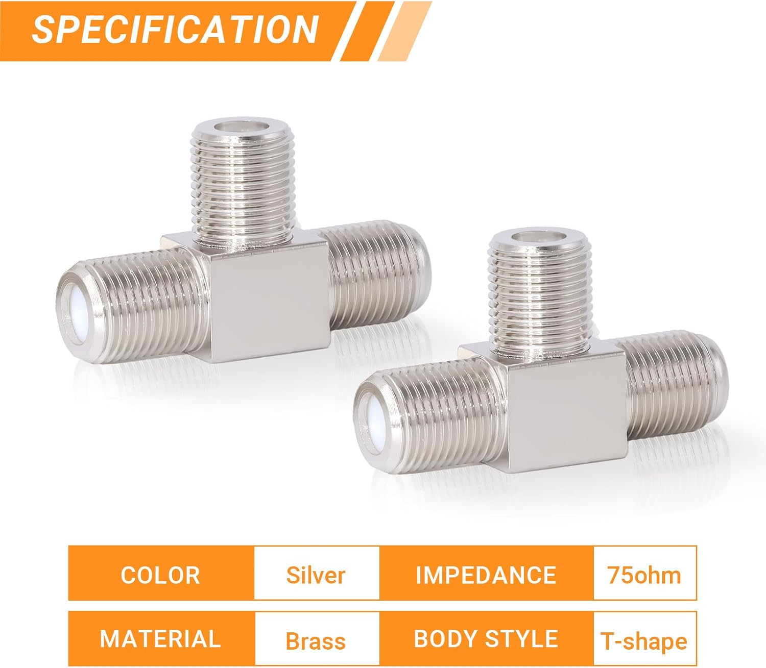 Detalle de Elecbee 2-Pack F Connector SAT Splitter Coax Adapter (T-Type) for Satellite TV & Antenna Leads