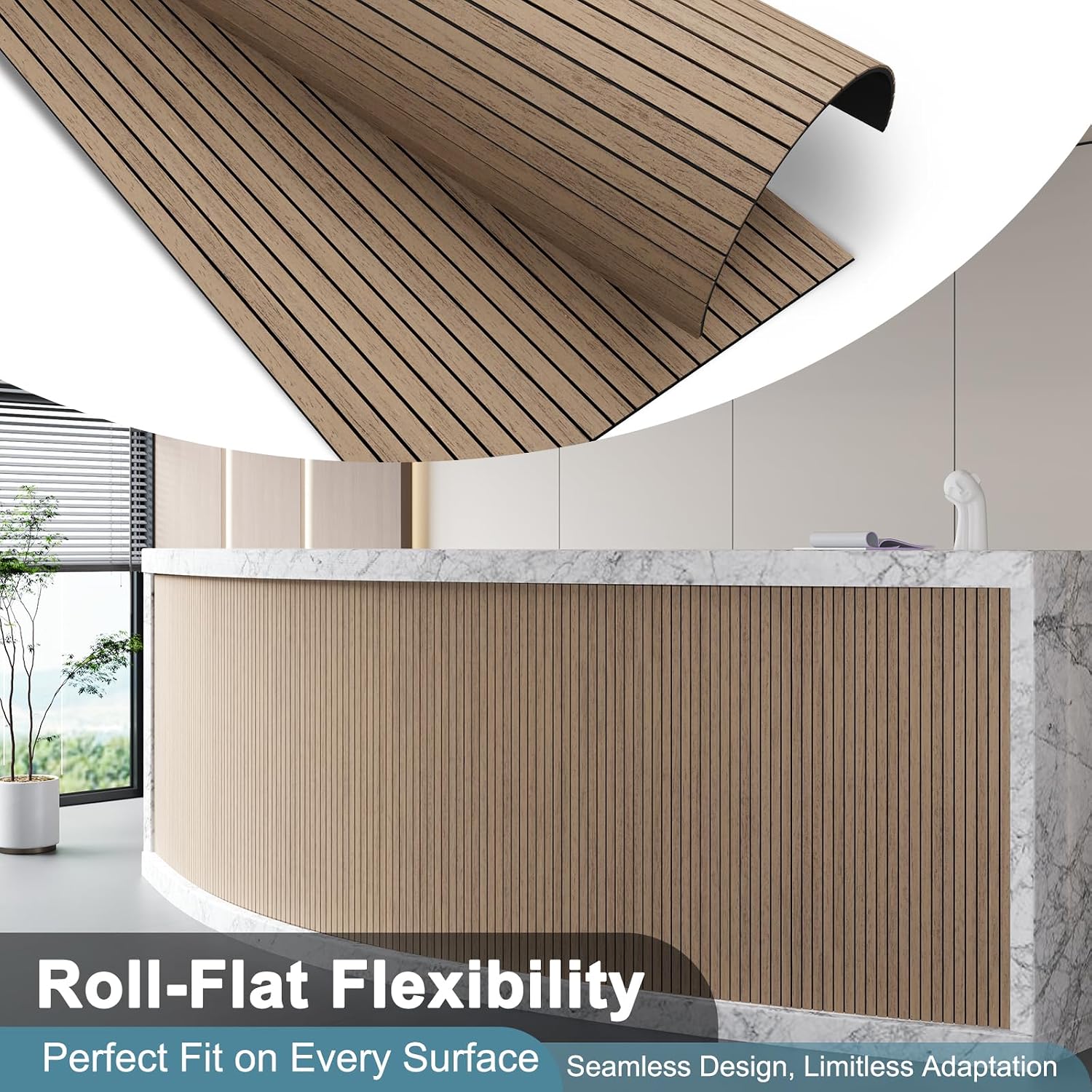 Detalle 2 de AKUMAX AM -3D05-Teak-8mm-8P Walnut Acoustic Slat Wall Panels, 4-Pack