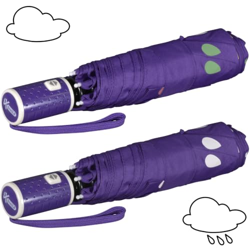Detalle 2 de iX-brella Raindrops Purple Automatik-Taschenschirm für Kinder – reflektierender Farbwechsel bei Nässe, leicht und kompakt