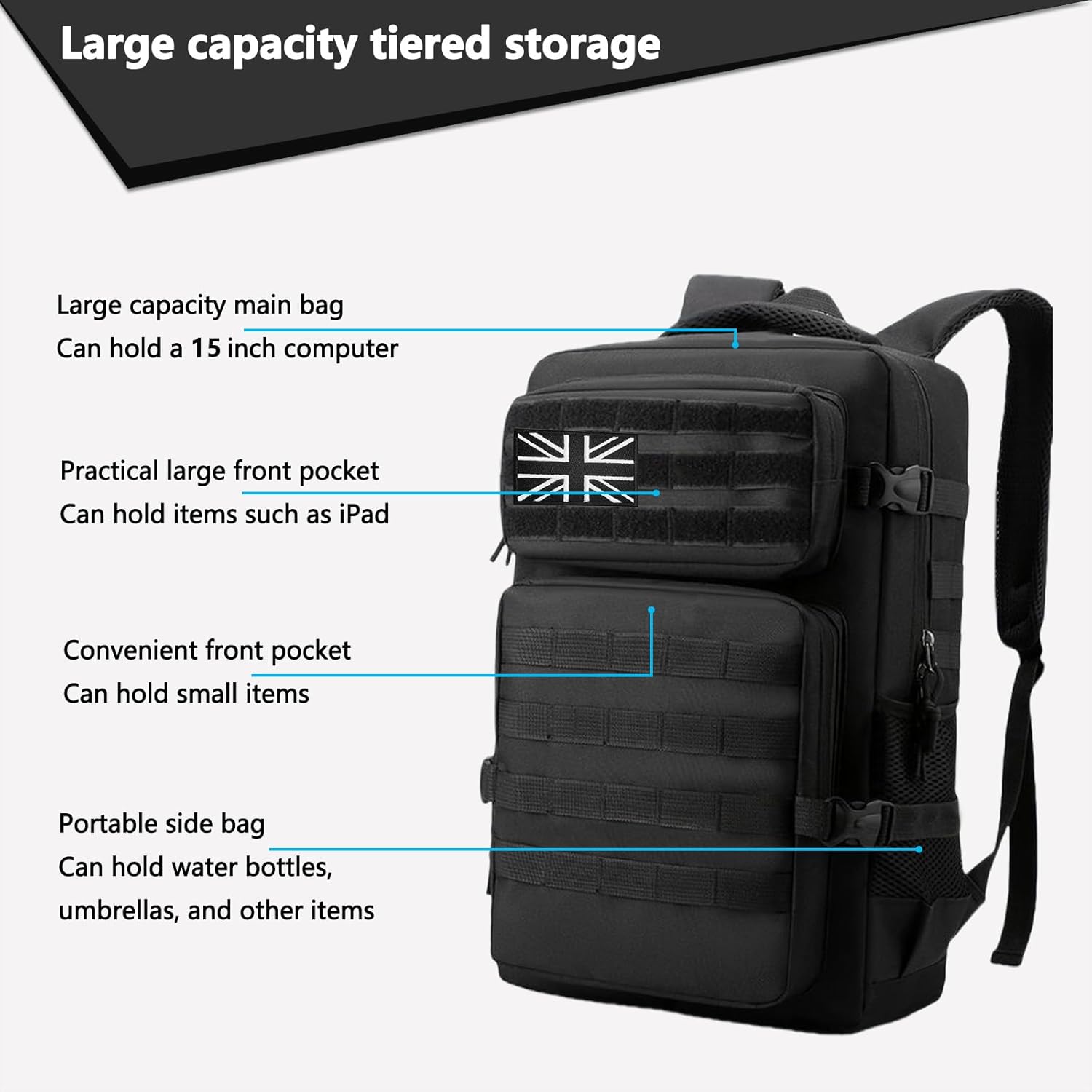 Thumbnail 2 de Lesbyit 36L Waterproof Hiking Backpack – 600D Oxford, breathable comfort with rain cover and multiple pockets