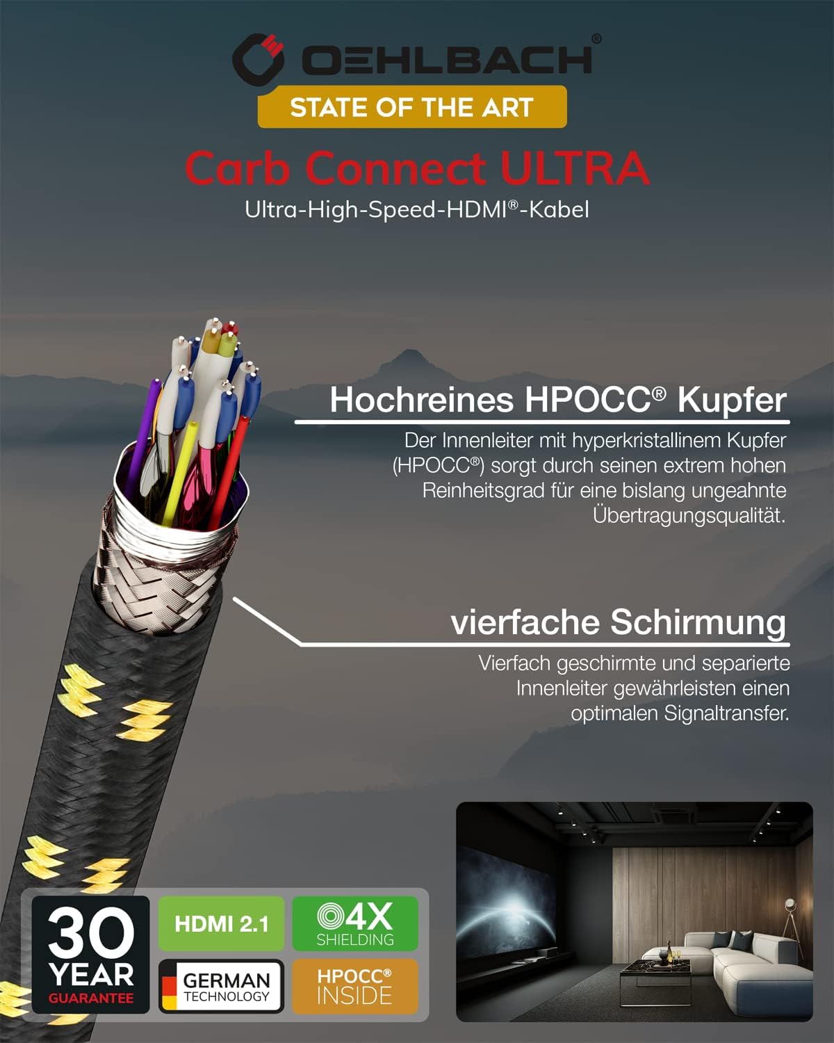 Detalle de Oehlbach Carb Connect Ultra High Speed HDMI 2.1 Kabel (48 Gbps) – 8K/60Hz & 4K/120Hz, 7,5 m