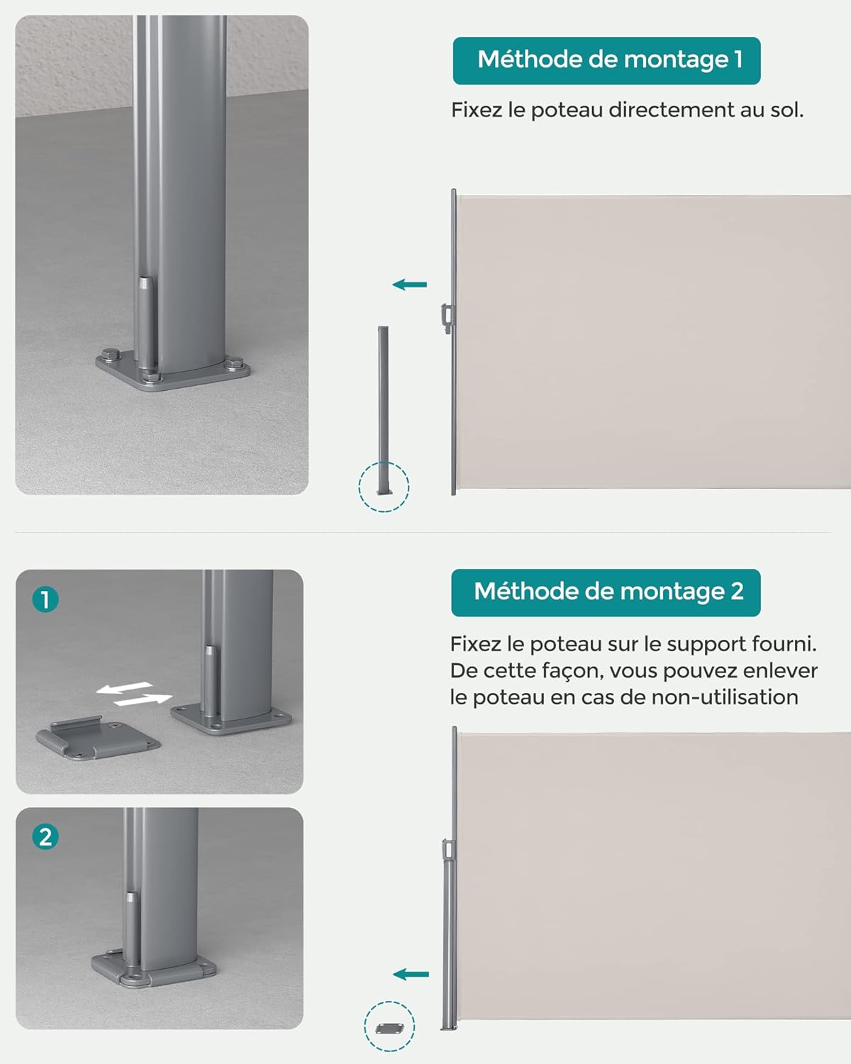 Thumbnail 6 de SONGMICS Store latéral aluminium rétractable 180 x 300 cm beige (GSA180E) – brise-vue et brise-vent