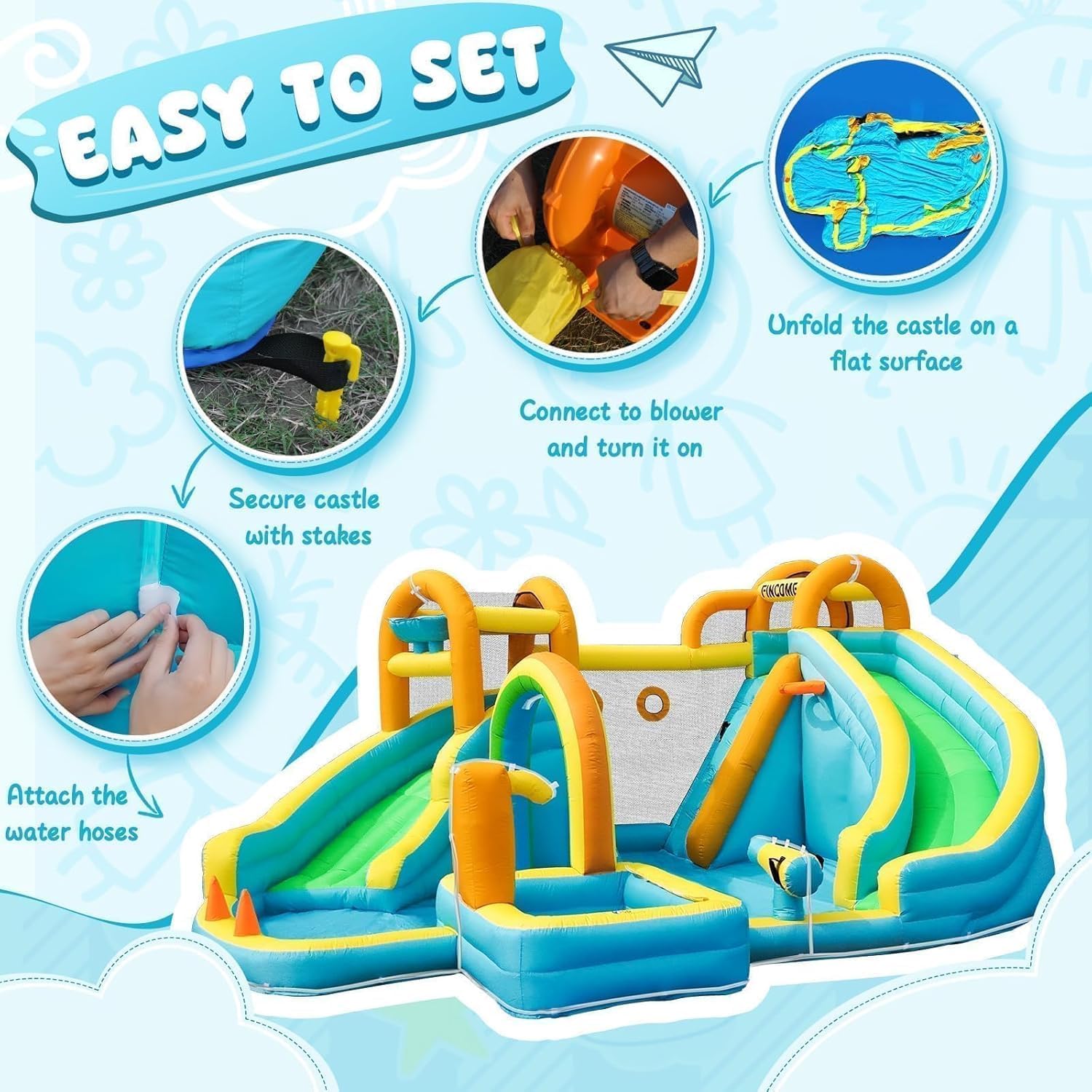 Thumbnail 6 de FINCOME Inflatable Water Slide: Dual-Slide Bounce House for Backyard Fun