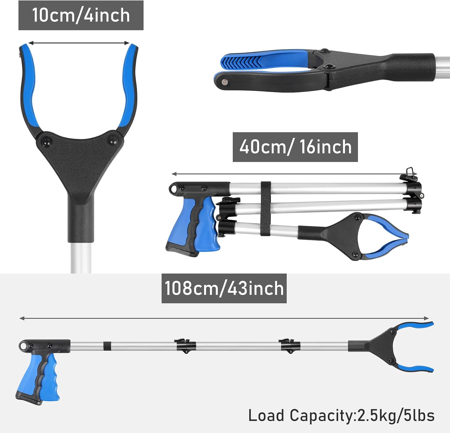 Thumbnail 5 de YAUNGEL 43'' Litter Picker Grabber Stick with Magnet (Blue) – 108cm foldable reacher