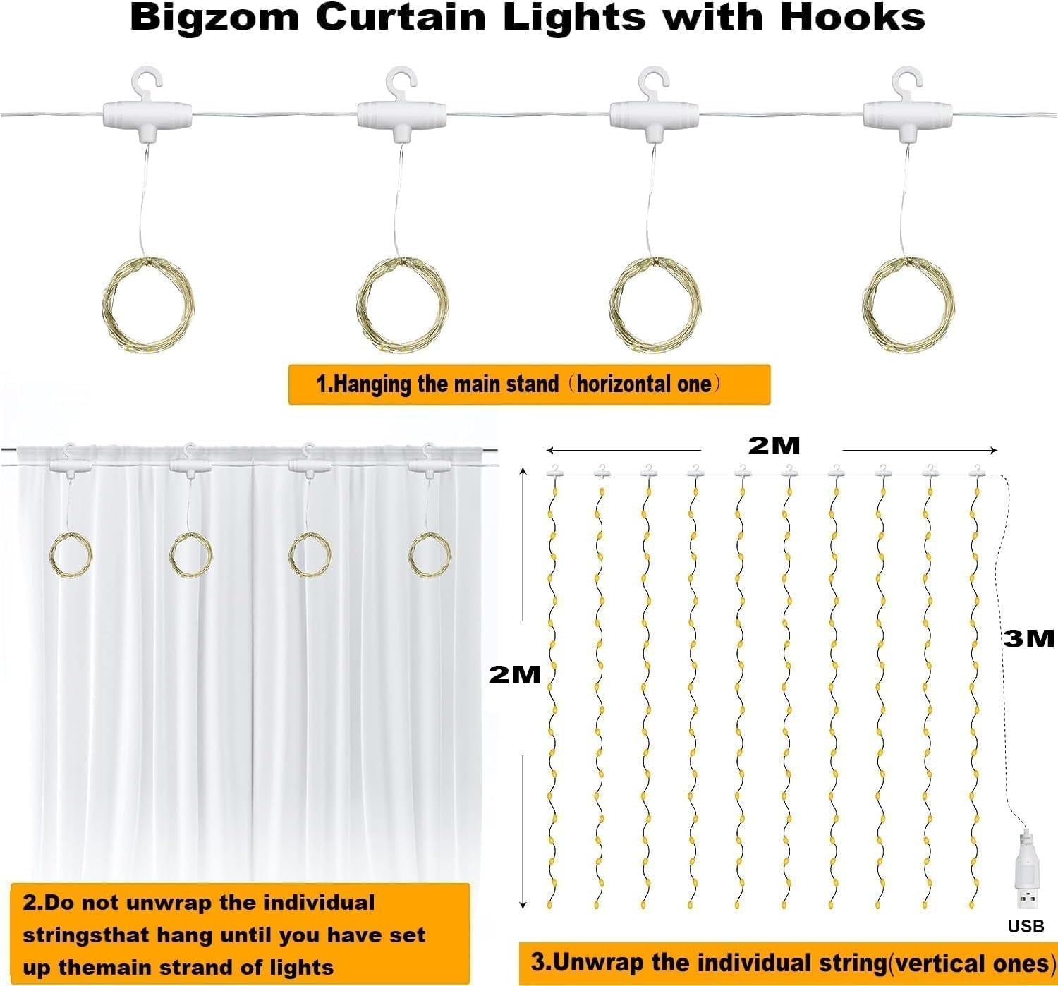 Detalle 2 de Bigzom Lichterketten Vorhang 2x2 m 200 LEDs