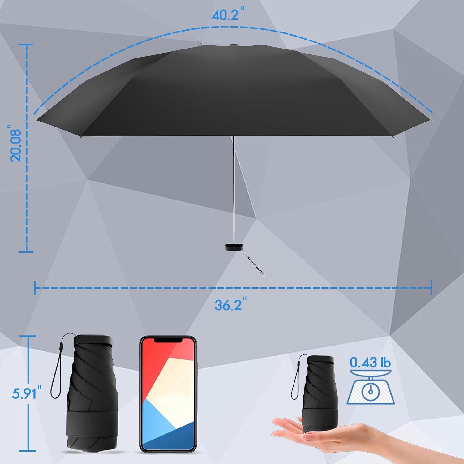 Thumbnail 1 de Copulan Windproof Mini Travel Folding Umbrella (UPF 50+), Pocket-Sized Windproof Compact for Sun & Rain