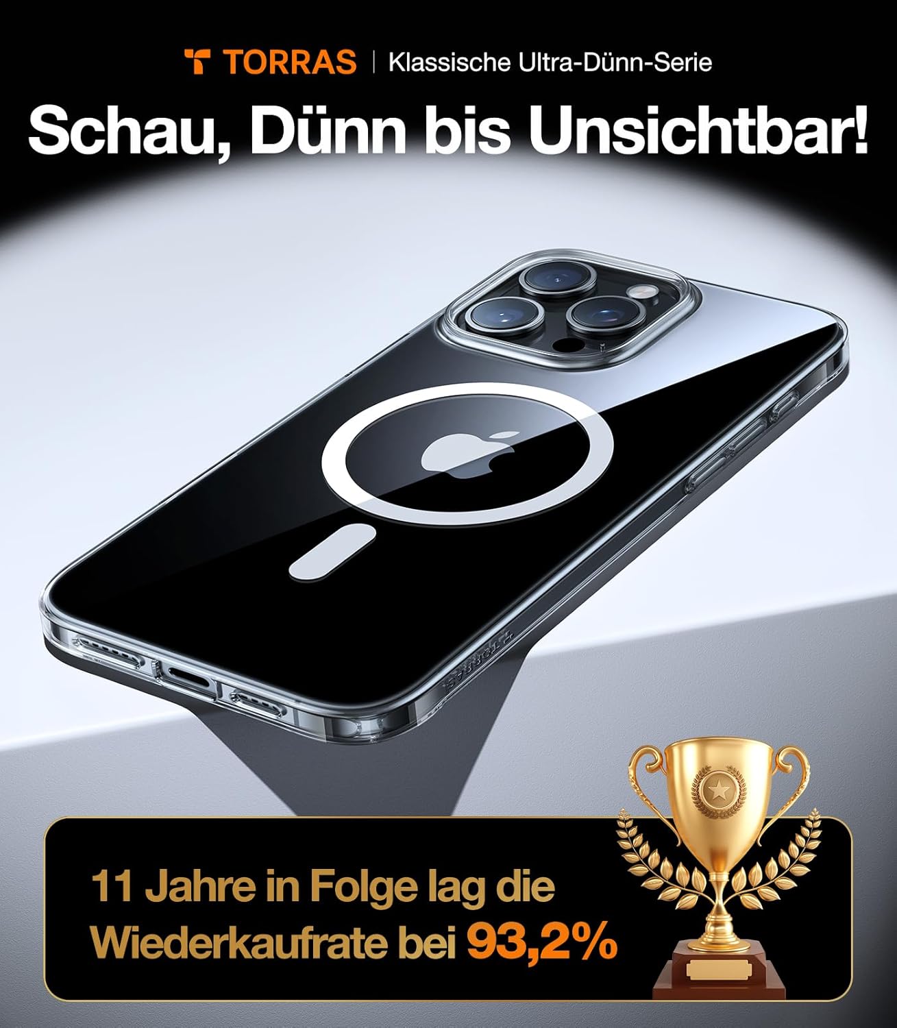 Detalle de TORRAS Ultra Dünn für iPhone 16 Pro Max mit MagSafe – Transparent, stoßfest, kratzfest, 1 mm Dicke