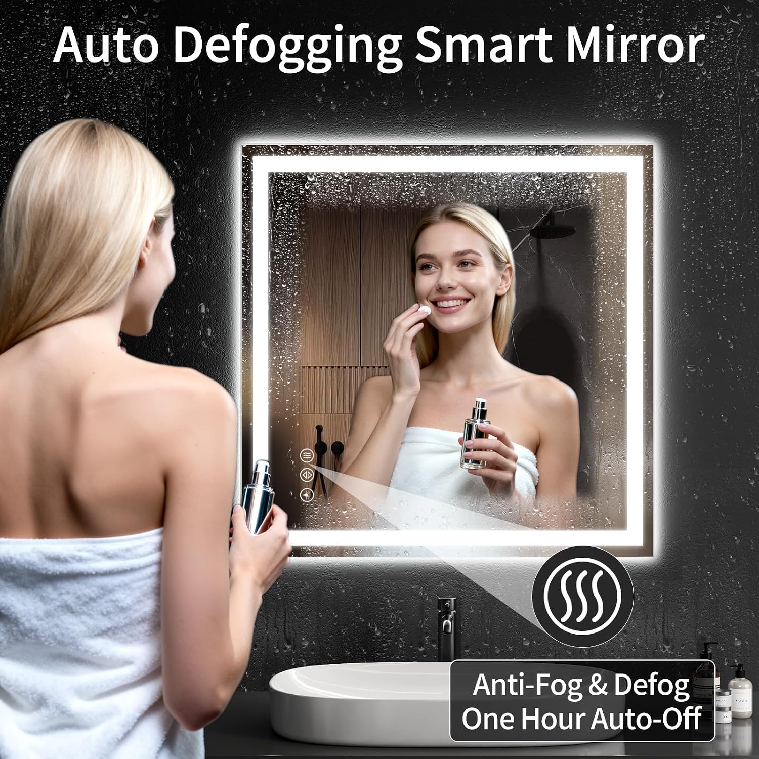 Thumbnail 2 de WISSMIELS 30x30 LED Bathroom Mirror with Lights — Dimmable, Defog, Memory Function, Shatter-Proof Tempered Glass