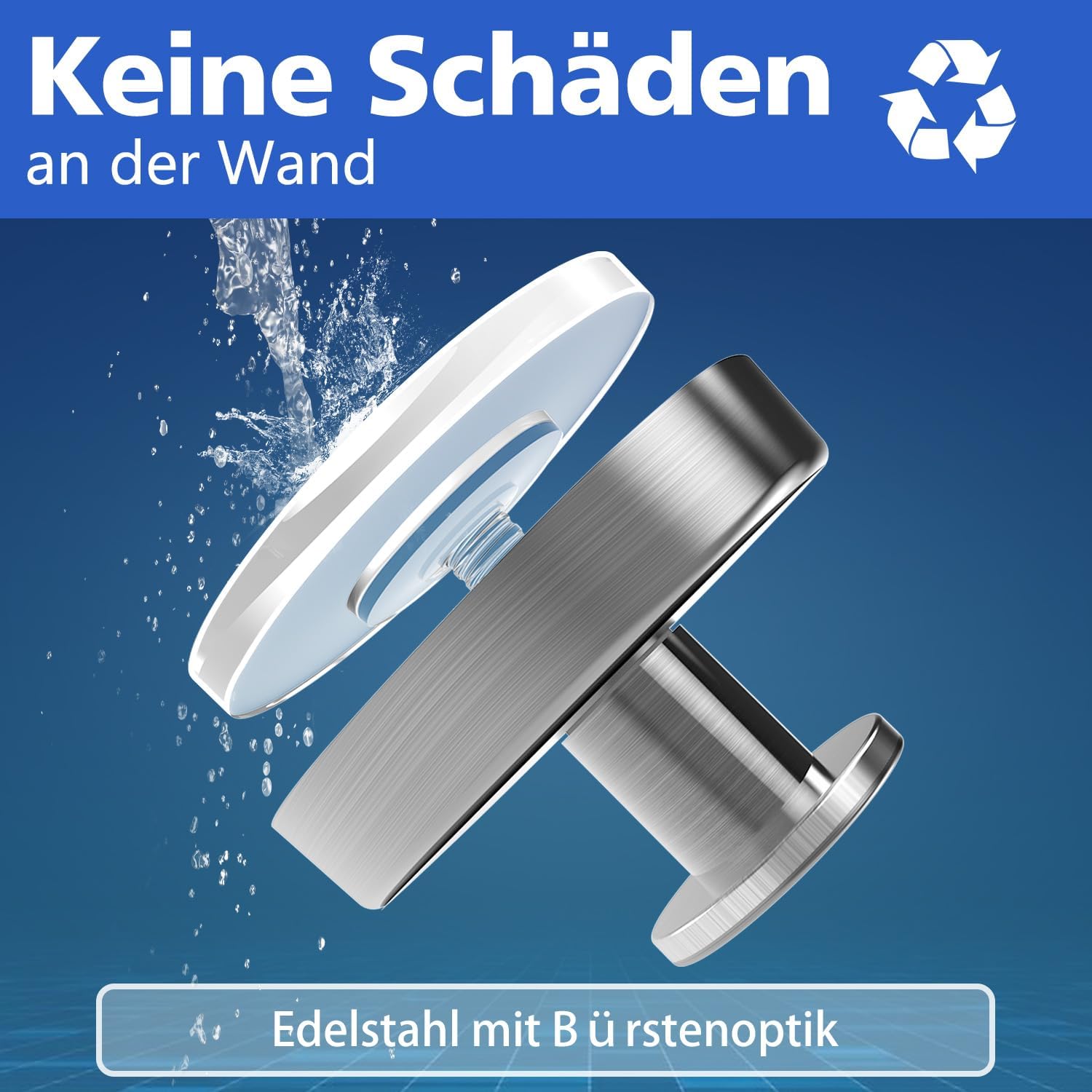 Thumbnail 1 de ZUNTO Handtuchhalter ohne Bohren (4er Set) aus Edelstahl mit Saugnapf-Haken – flexibel, verstellbar, rückstandsfrei