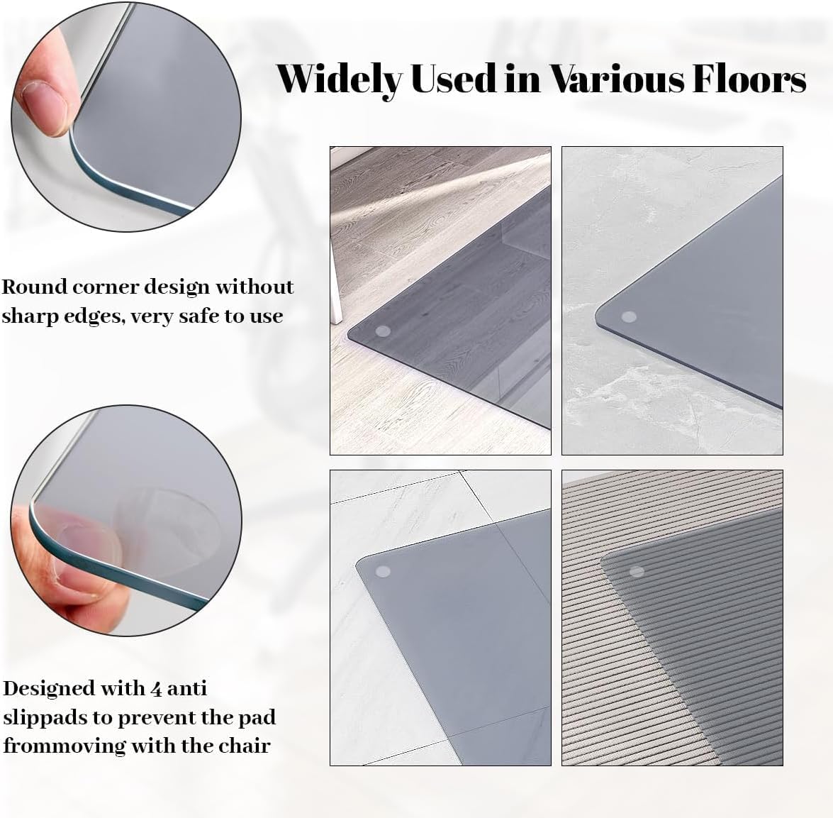 Detalle de Koonmi Office Chair Mat for Carpet, 46" x 55" Tempered Glass, Grey