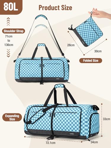Thumbnail 2 de Lekesky Large Foldable Travel Duffel Bag 80L – Waterproof, with Shoes Compartment and Dry-Wet Pocket (Green Checkerboard)
