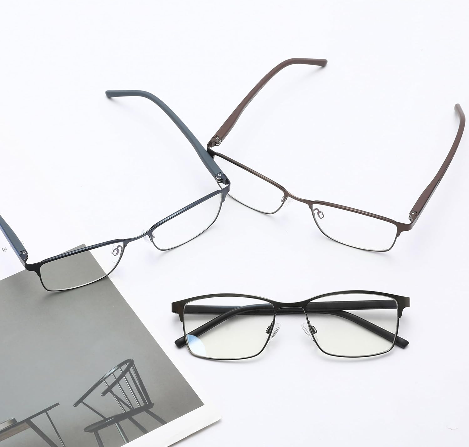 Thumbnail 4 de DJOLENSA 3er-Set Lesebrillen für Herren (Stärke +3,0) mit Blaulicht-Blocker, Metallrahmen & Etuis