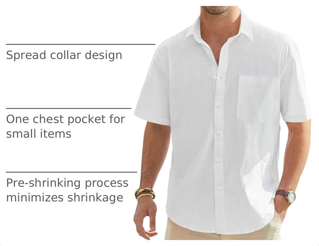 Thumbnail 3 de J.VER Men's Linen Short Sleeve Shirts: Lightweight Cotton Casual Button-Down for Summer