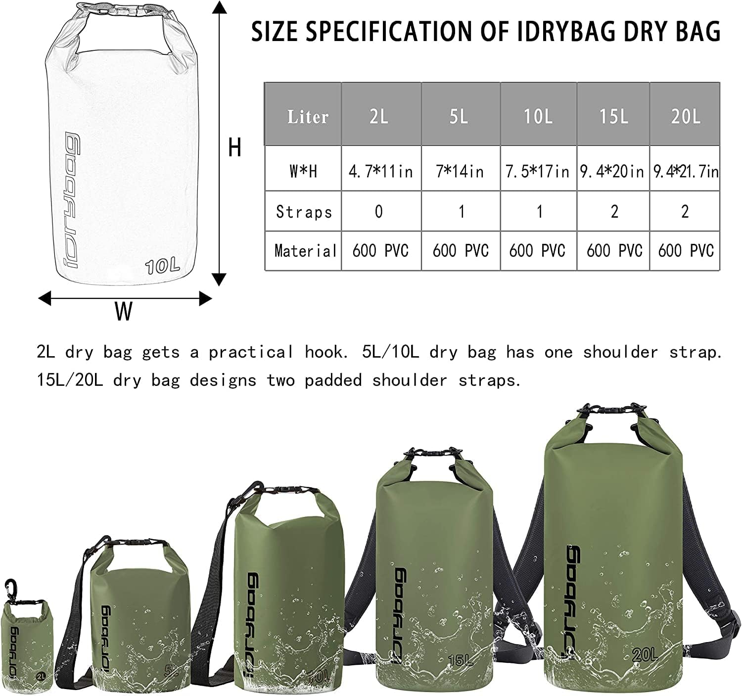 Detalle de IDRYBAG sac à dos étanche pour homme (2 à 40 L) – pour kayak, bateau, rafting, randonnée et camping