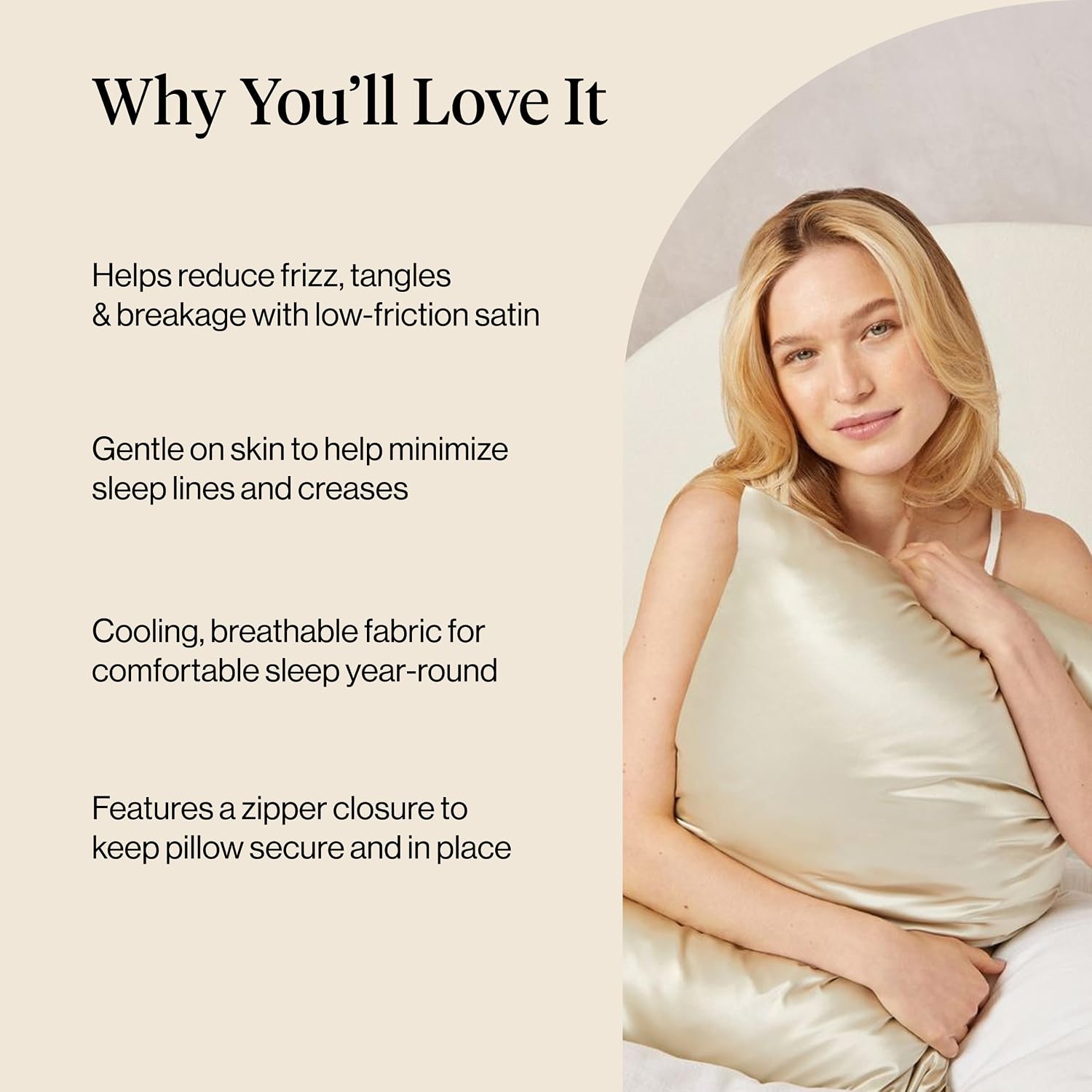 Detalle de Kitsch Satin Pillowcase with Zipper for Hair & Skin (Queen-style) – Sage, 19"x26