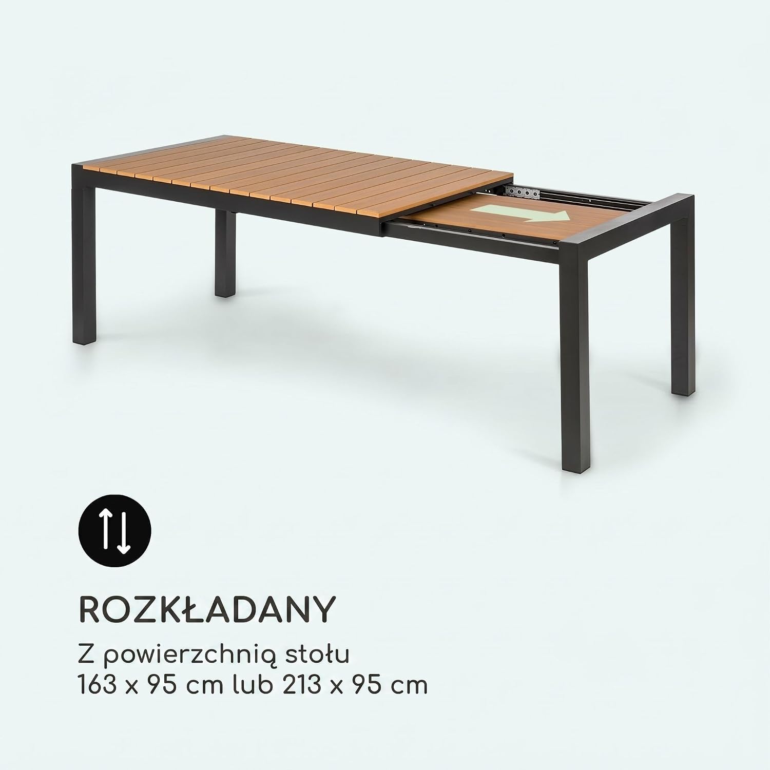 Detalle de blumfeldt Menorca – rozkładany stół ogrodowy z Polywood, do 213 × 95 cm